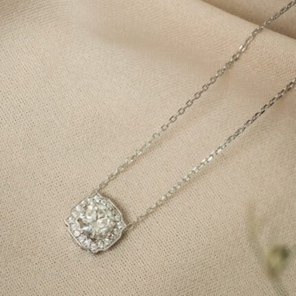 Moissanite Halo Necklace – 925 Sterling Silver, 6.5 mm Stone