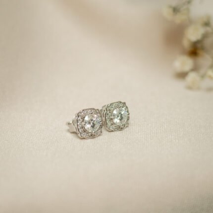 Moissanite Halo Earrings – 925 Sterling Silver, 5 mm Stones